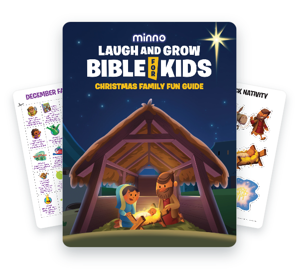 Laugh and Grow Bible Christmas Activity pack. Cover shows the nativity scene and 2 other pages show different activities.