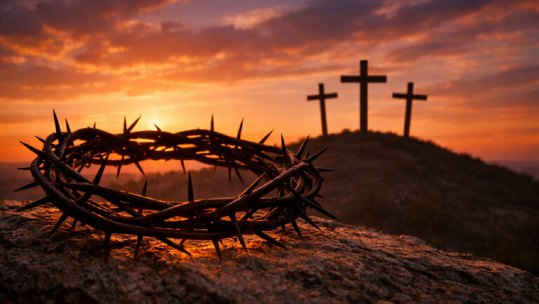 Crown of thorns and three crosses