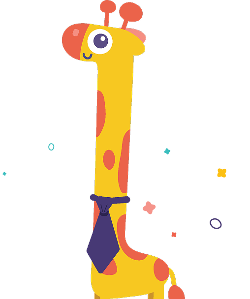 A colorful cartoon giraffe wearing a tie.