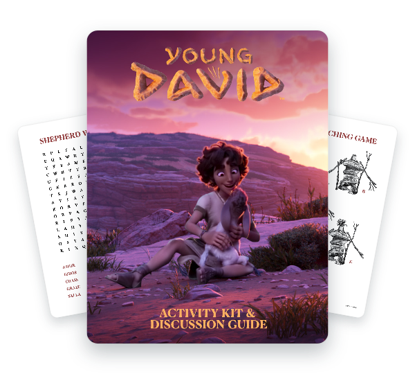 Young David Activity Pack. Cover shows a scene from Young David with David and his lamb in the desert.
