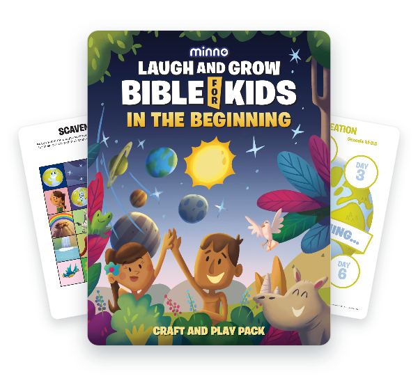 Laugh and Grow Bible In the Beginning Activity Pack. Cover shows Adam and Eve in the Garden of Eden.