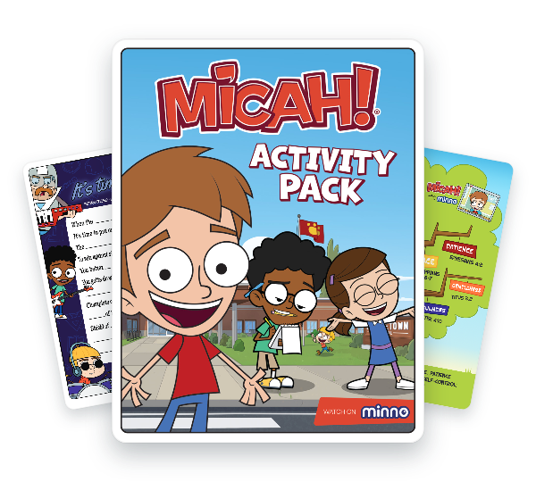 Micah! Activity Pack Cover shows Micah and his friends plus two more activity pages in the background.