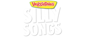 VeggieTales logo with a yellow banner reading 'VeggieTales' atop large white 'SILLY SONGS' lettering