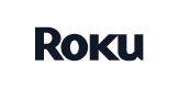 Roku logo in navy text on a white rounded rectangle background.