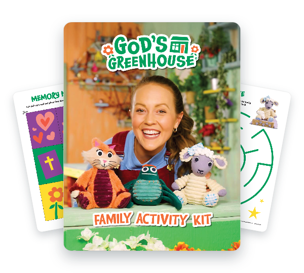 God's Greenhouse Activity Pack. The cover shows Areo and friends in the greenhouse.