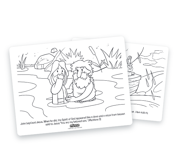 Coloring pages showing scenes from different Jesus Bible stories