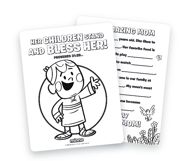 Mother's Day coloring pages for kids from the Minno Laugh and Grow Bible.